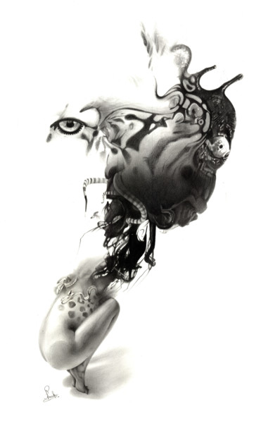 「Demonoid」というタイトルの描画 Sylvain Puechによって, オリジナルのアートワーク, グラファイト