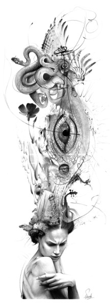 Drawing titled "Melancholia" by Sylvain Puech, Original Artwork, Graphite