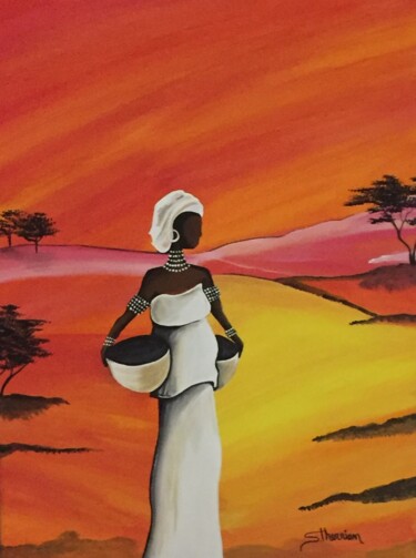 Peinture intitulée "La dame au panier" par Sylvain Therrien, Œuvre d'art originale, Acrylique