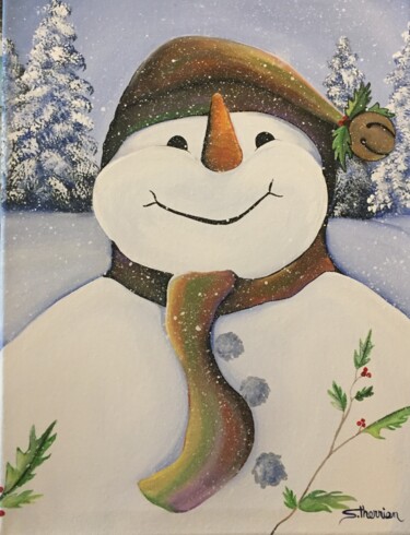 Peinture intitulée "Bonhomme de neige" par Sylvain Therrien, Œuvre d'art originale, Acrylique