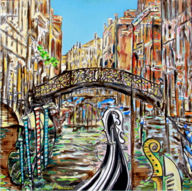 Painting titled "Venise" by Sylvain Thieurmel, Original Artwork, Oil Mounted on Wood Stretcher frame