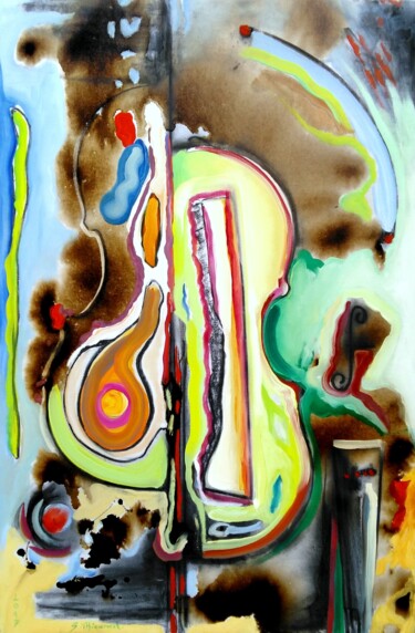 Painting titled "Pistache" by Sylvain Thieurmel, Original Artwork, Oil Mounted on Wood Stretcher frame