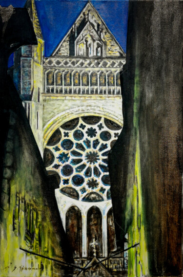Painting titled "Chartres" by Sylvain Thieurmel, Original Artwork, Oil Mounted on Wood Stretcher frame