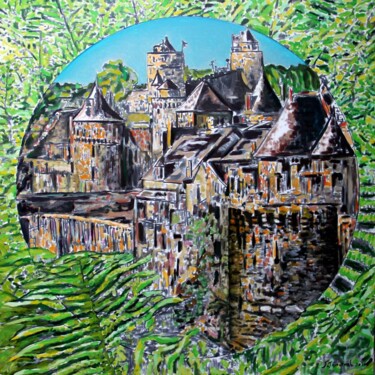 Painting titled "Château de Fougères" by Sylvain Thieurmel, Original Artwork, Oil Mounted on Wood Stretcher frame