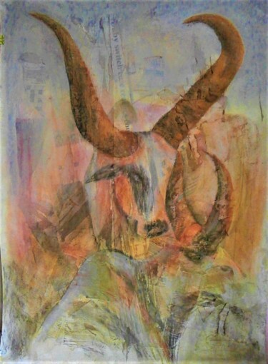 Painting titled "ZEBUS" by Sylvaine Daumont, Original Artwork, Pastel Mounted on Cardboard