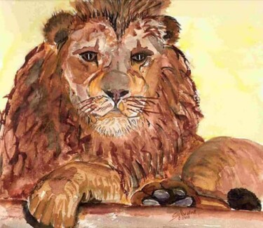 Painting titled "Lion" by Sylvaine Forestier, Original Artwork, Watercolor