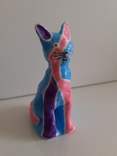 Sculpture titled "Chat psychédélique…" by Sylvaine Forestier, Original Artwork, Clay