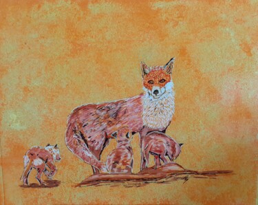 Painting titled "Famille renards" by Sylvaine Forestier, Original Artwork, Acrylic