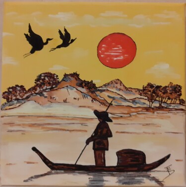 Pintura titulada "Le pêcheur (2)" por Sylvaine Forestier, Obra de arte original, Acrílico