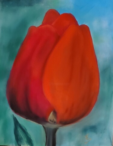 Painting titled "Tulipe" by Sylvaine Forestier, Original Artwork, Pastel
