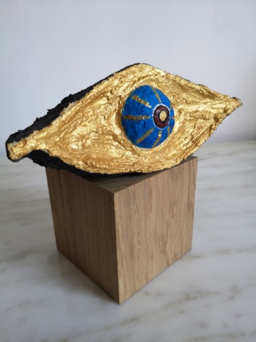 Sculpture intitulée "Golden eye" par Samlion, Œuvre d'art originale, Bois