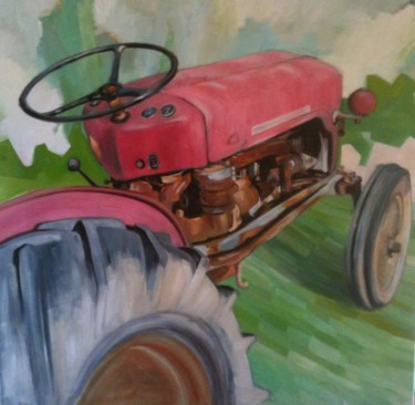 Painting titled "Tracteur rouge" by Sylvain Thevenon, Original Artwork