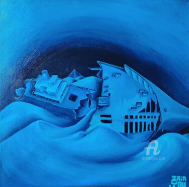 Painting titled "Bleu marie" by Sylvain Demarconnay, Original Artwork, Oil
