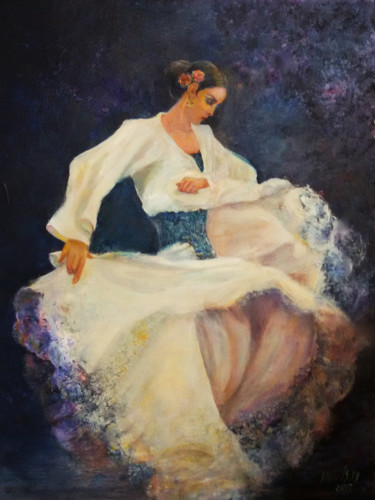 Painting titled "Flamenco Dancer In…" by Sylva Zalmanson, Original Artwork, Acrylic