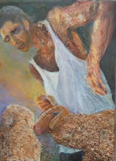 Peinture intitulée "Shepherd With Sheeps" par Sylva Zalmanson, Œuvre d'art originale, Acrylique