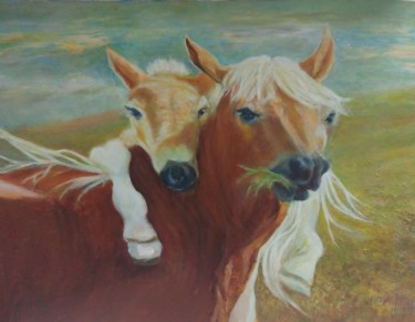Painting titled "Horse with Foal" by Sylva Zalmanson, Original Artwork, Acrylic