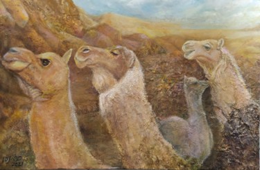 Painting titled "CAMELS FAMILY" by Sylva Zalmanson, Original Artwork, Oil
