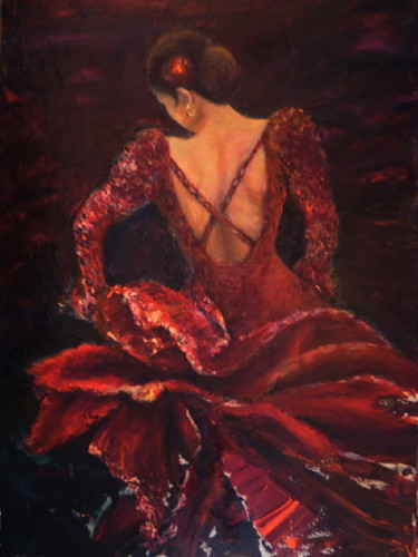 Painting titled "Flamenco Dancer Bac…" by Sylva Zalmanson, Original Artwork, Oil
