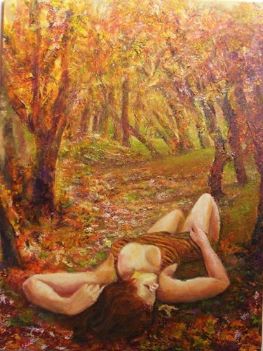 Schilderij getiteld "Leaves Fall" door Sylva Zalmanson, Origineel Kunstwerk, Olie