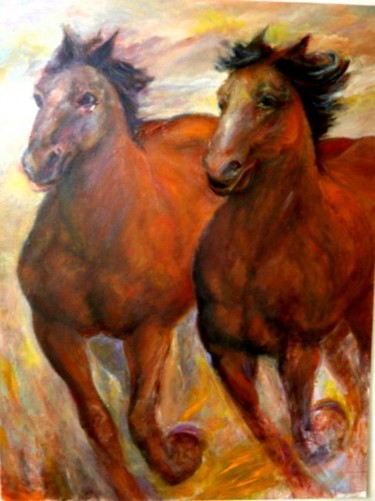 Painting titled "Two horses" by Sylva Zalmanson, Original Artwork, Oil