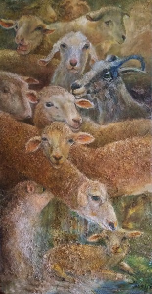 Peinture intitulée "Sheep and goats" par Sylva Zalmanson, Œuvre d'art originale, Huile