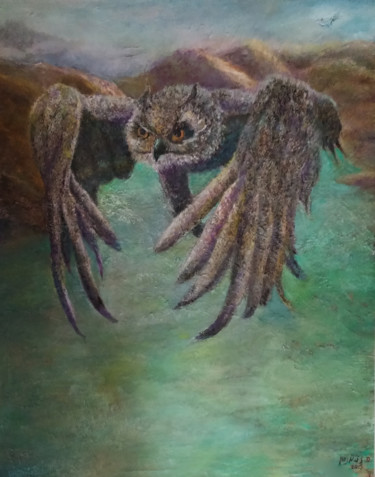 Painting titled "Owl Eagle" by Sylva Zalmanson, Original Artwork, Acrylic