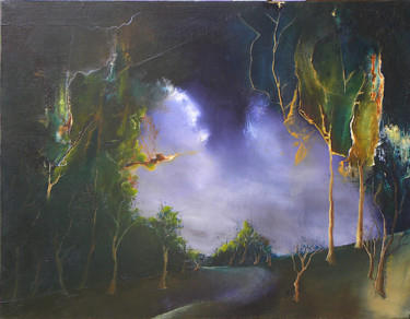 Painting titled "Paysage onirique" by Sylviane Lacroze, Original Artwork, Oil