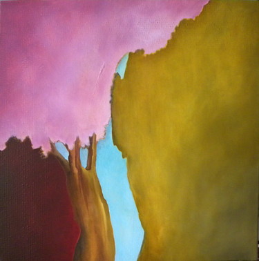 Painting titled "L'arbre rose" by Sylviane Lacroze, Original Artwork, Oil