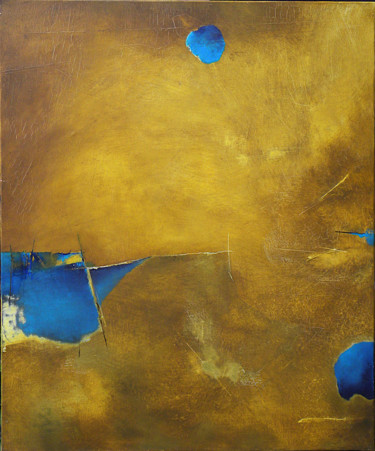 Painting titled "Jaune et Bleu" by Sylviane Lacroze, Original Artwork, Oil