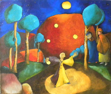 Painting titled "Le petit jongleur s…" by Sylviane Lacroze, Original Artwork, Oil