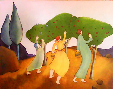 Peinture intitulée "La cueillette" par Sylviane Lacroze, Œuvre d'art originale, Huile