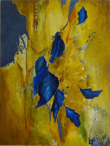 Painting titled "Le Merle bleu" by Sylviane Lacroze, Original Artwork, Oil Mounted on Wood Panel