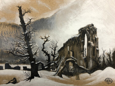 Pintura titulada "Moine dans la neige" por Sylvère Dusong, Obra de arte original, Acrílico