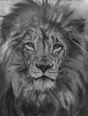 Painting titled "Lion #2" by Sylvère Dusong, Original Artwork, Acrylic