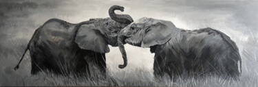 Peinture intitulée "Éléphants" par Sylvère Dusong, Œuvre d'art originale, Acrylique