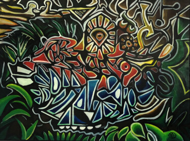 Painting titled "Altération bucolique" by Sylvère Dusong, Original Artwork, Acrylic Mounted on Wood Panel