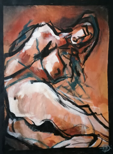 Painting titled "Femme dénudée" by Sylvère Dusong, Original Artwork, Acrylic