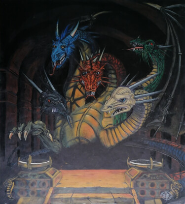 Malerei mit dem Titel "Dragon chromatique" von Sylvère Dusong, Original-Kunstwerk, Acryl
