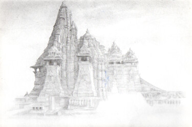 Рисунок под названием "Temple Vishvanatha…" - Sylvère Dusong, Подлинное произведение искусства, Карандаш
