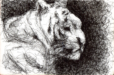 Dessin intitulée "Gribouille le tigre" par Sylvère Dusong, Œuvre d'art originale, Stylo à bille