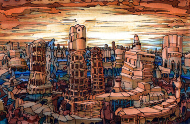 Dessin intitulée "Cité déstructurée" par Sylvère Dusong, Œuvre d'art originale, Marqueur