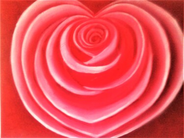 Painting titled "Rose en coeur" by Sylvia Adjabroux, Original Artwork, Oil