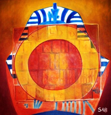 Painting titled "Pharaon T." by Sylvia Adjabroux, Original Artwork, Oil Mounted on Wood Stretcher frame