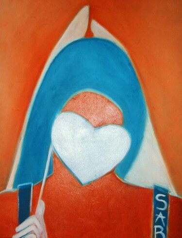 Painting titled "Ange au Coeur blanc" by Sylvia Adjabroux, Original Artwork, Oil Mounted on Wood Stretcher frame