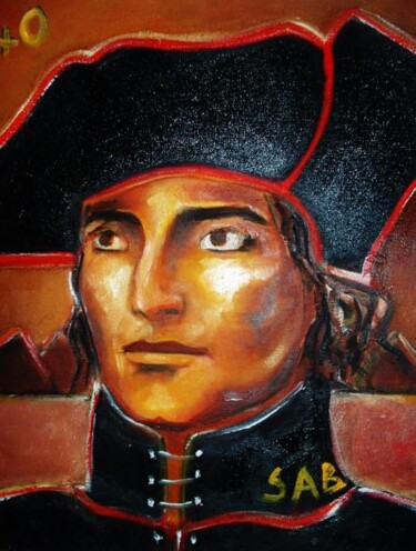 Painting titled "Napoléon 1er" by Sylvia Adjabroux, Original Artwork, Oil Mounted on Wood Stretcher frame