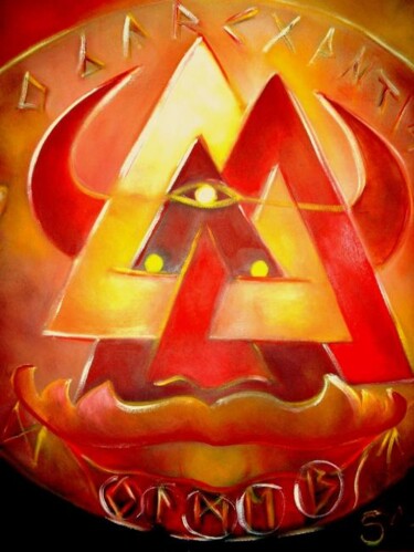 Alphabet Futhark Peinture intitulée "Alphabet Futhark" par Sylvia Adjabroux, Œuvre d'art originale, Huile Monté sur Châssis en bois