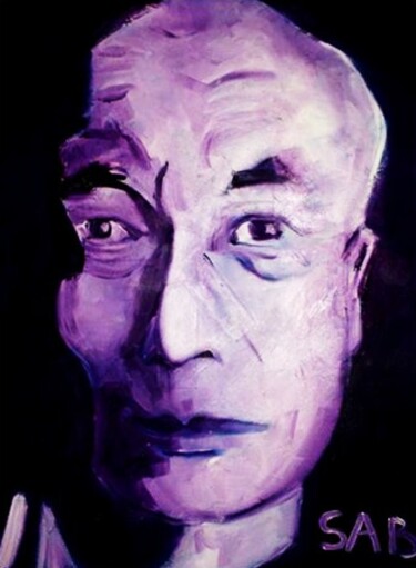 Painting titled "Dalaï Lama" by Sylvia Adjabroux, Original Artwork, Oil