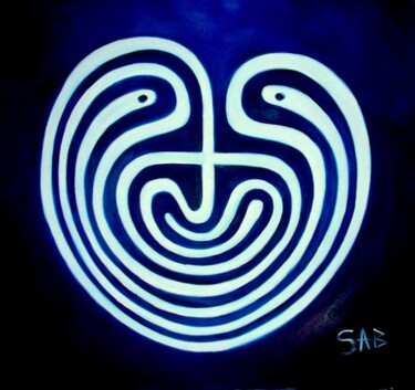 Картина под названием "Labyrinthe" - Sylvia Adjabroux, Подлинное произведение искусства, Масло Установлен на Деревянная рама…