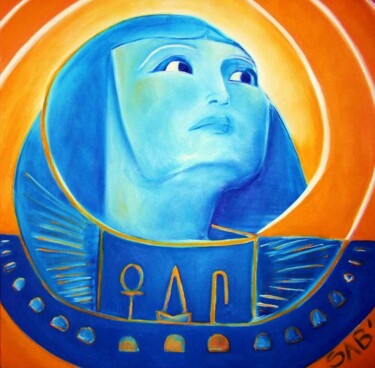 Schilderij getiteld "Sphinx Bleu" door Sylvia Adjabroux, Origineel Kunstwerk, Olie