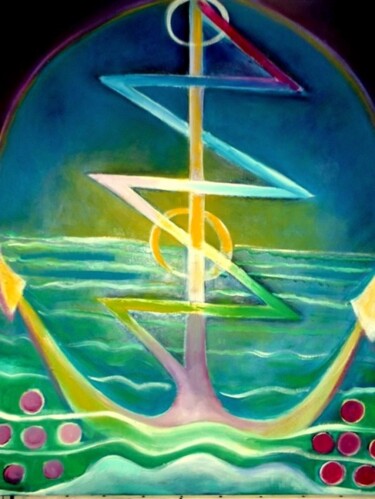 Картина под названием "Ancre Marine" - Sylvia Adjabroux, Подлинное произведение искусства, Масло Установлен на Деревянная ра…